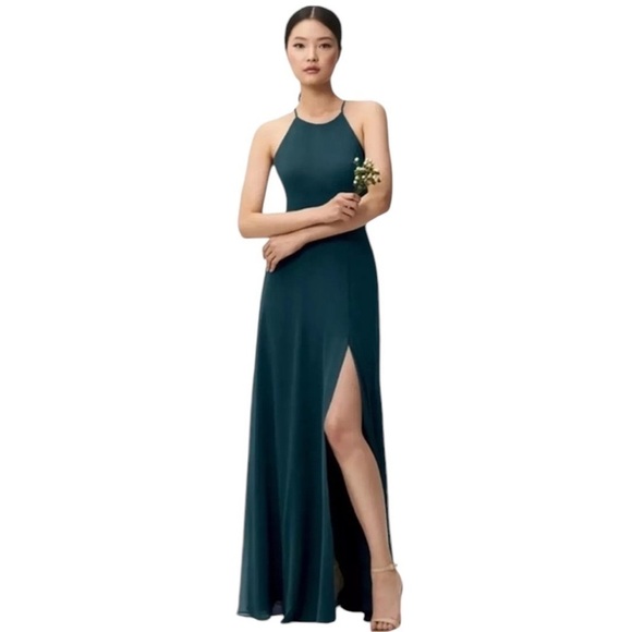Jenny Yoo Dark Teal High Neckline Maxi Formal Gown / Dress Women’s US 4 - Picture 1 of 9